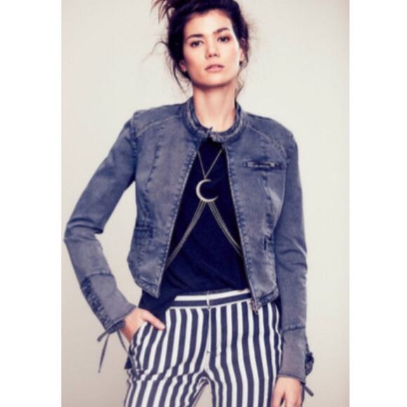 NWT $128 Free People Lace Up Twill Jacket - Picture 1 of 6